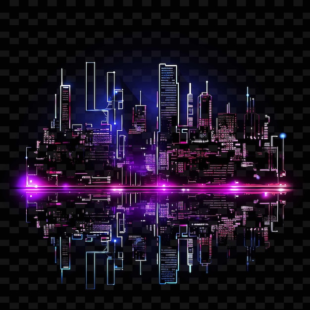 Cyberpunk city borderline design neon lines style high rise shape y2k neon light art collections