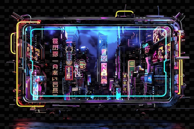 PSD 사이버 크 시티 스케이프 (cyberpunk cityscape) - 홀로그래픽 프로젝션 y2k 모양 크리에이티브 사인보드 장식