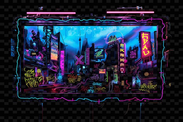 PSD cyberpunk cityscape - табличка с голографической проекцией y2k shape creative signboard decor