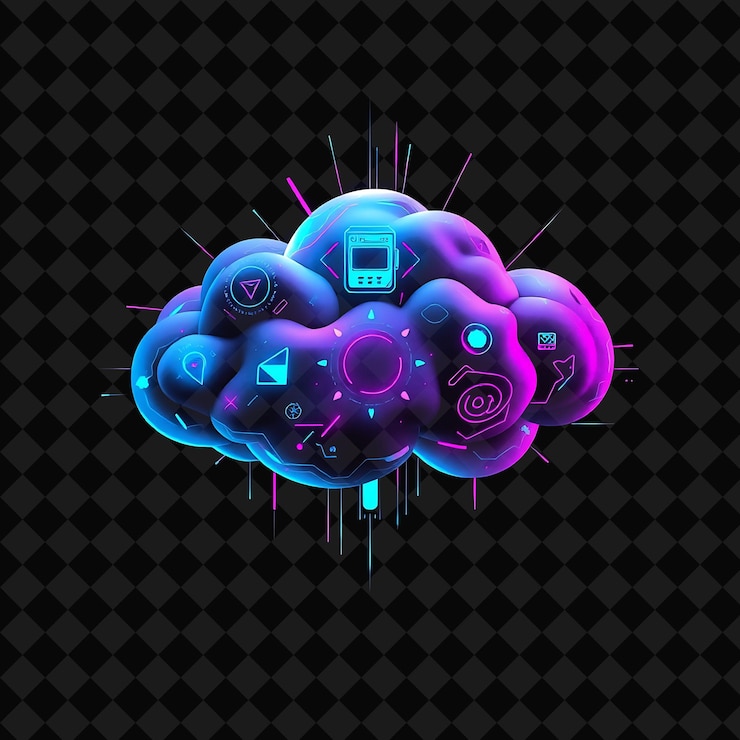 PSD cyberpunk cloud with digital patterns tech inspired motifs and futuristic textures neon hues of bl