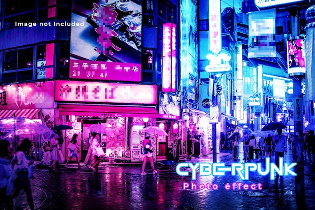 PSD cyberpunk color poster effect photo mockup add on