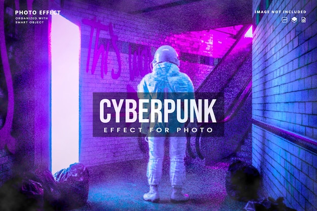 PSD effetto foto di gradazione colore cyberpunk