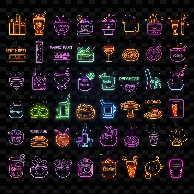 PSD cyberpunk food borderline design neon lines style neon drink shape y2k neon light art collections