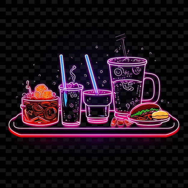 Cyberpunk Food Borderline Design Neonowe Linie Styl Neonowy Napój Png Y2k Kształty Przezroczyste światło Sztuki