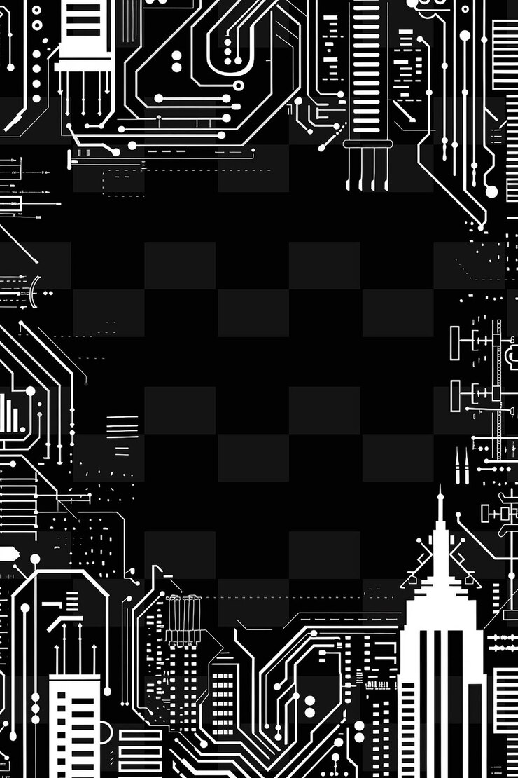 PSD cyberpunk frame art with neon cityscape and circuit board de y2k shape creative signboard decor