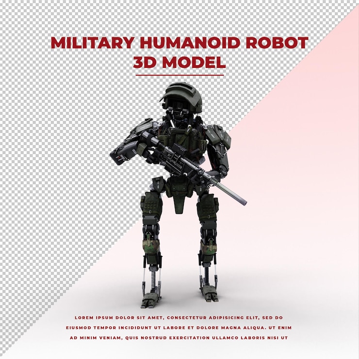 PSD cyberpunk fremtidsteknologi militær humanoid robot som holder pistol