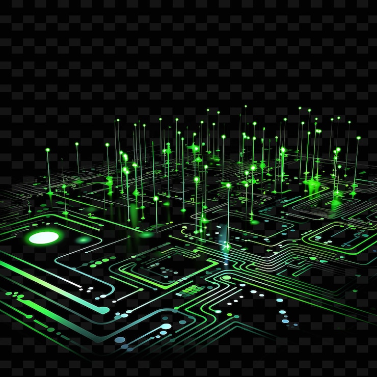 PSD cyberpunk fusion radiant neon lines circuit boards neon gree png y2k shapes transparent light arts