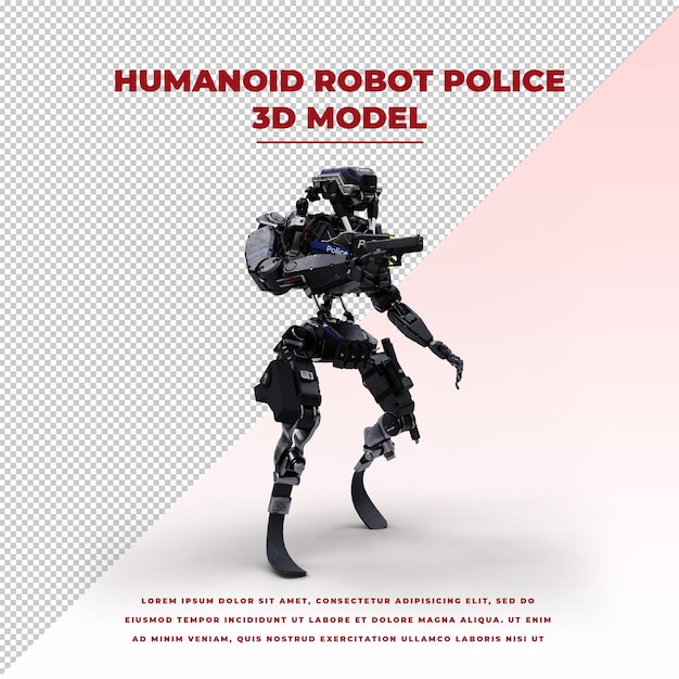 PSD cyberpunk future tech military humanoid robot policja trzymająca broń