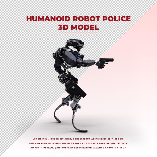 PSD cyberpunk future tech military humanoid robot policja trzymająca broń