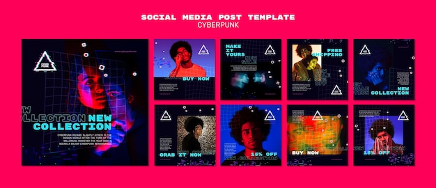 PSD cyberpunk futuristic social media posts