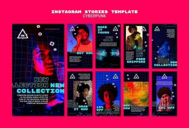 PSD storie futuristiche sui social media cyberpunk