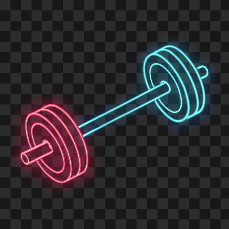 PSD cyberpunk gym equipment neon barbell with weights png