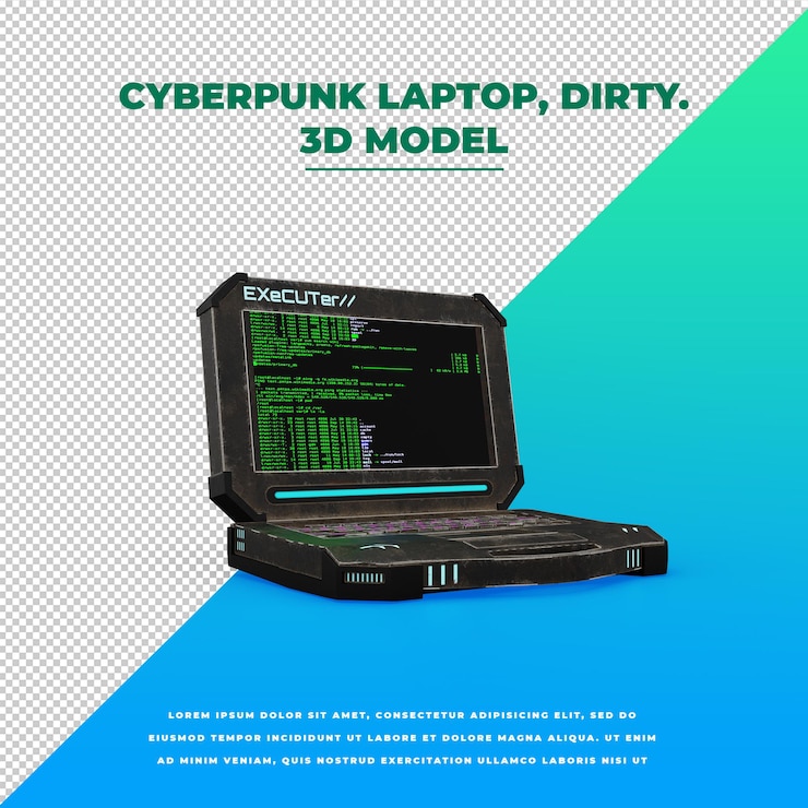 PSD cyberpunk hacker laptop dirty