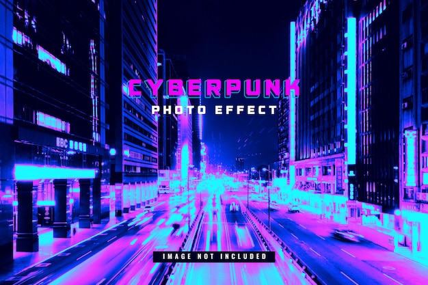 PSD mockup di effetto foto cyberpunk