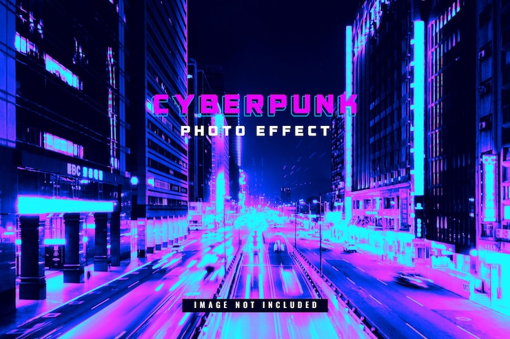 PSD cyberpunk photo effect mockup