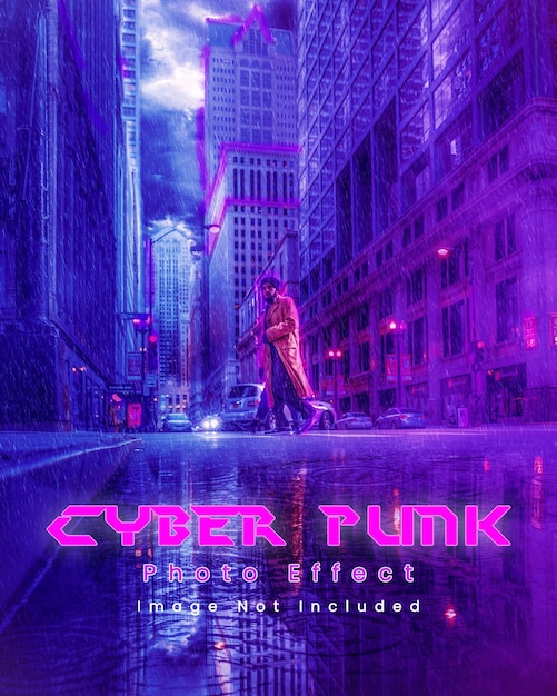 PSD cyberpunk photo effect template mockup