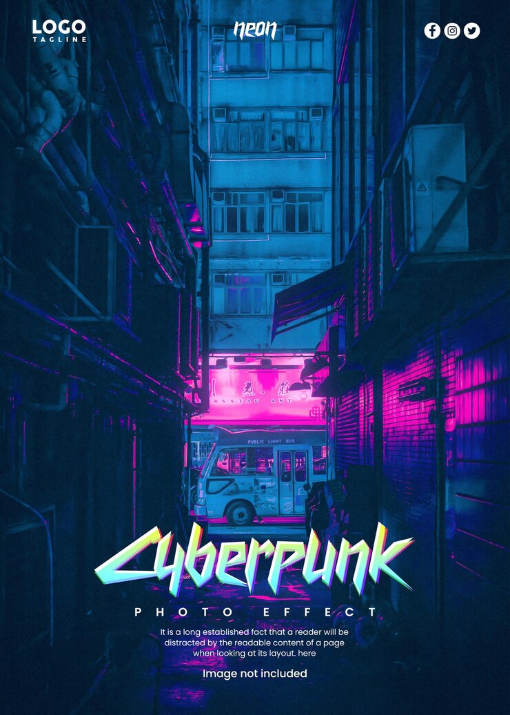 PSD cyberpunk photo effect template