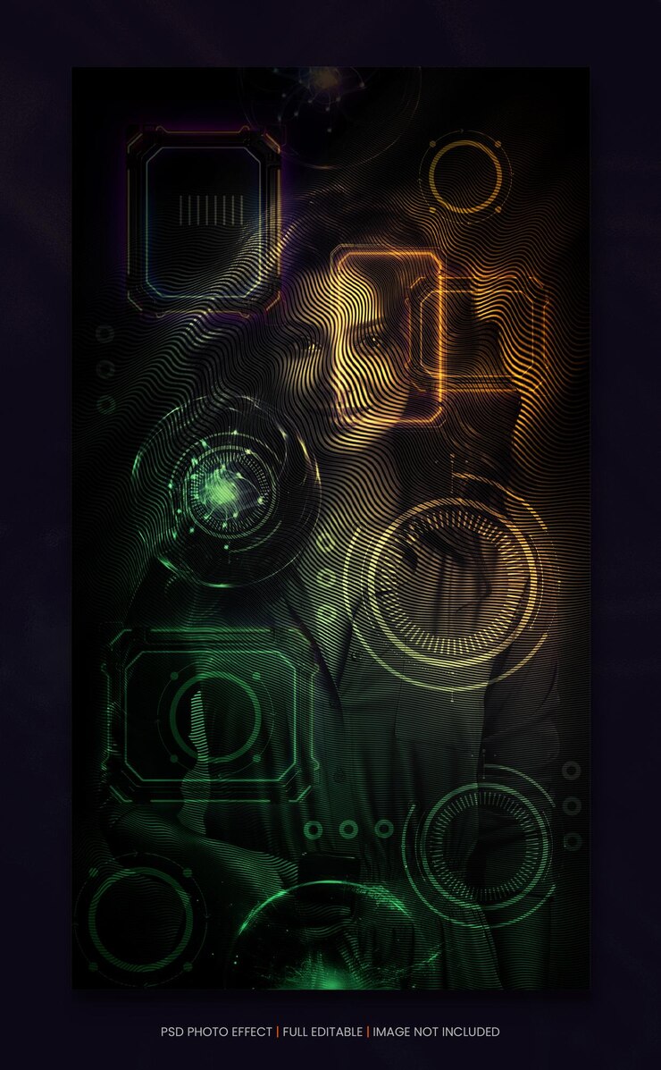 PSD cyberpunk portrait a woman in a futuristic interface