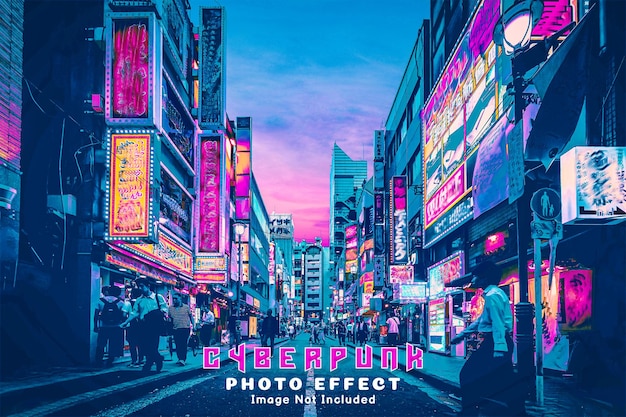 PSD cyberpunk poster photo effect mockup