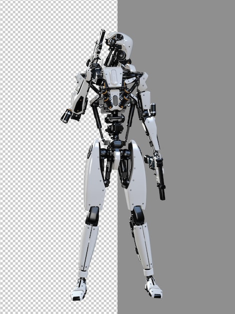PSD cyberpunk robot met pistool geïsoleerd 3d render