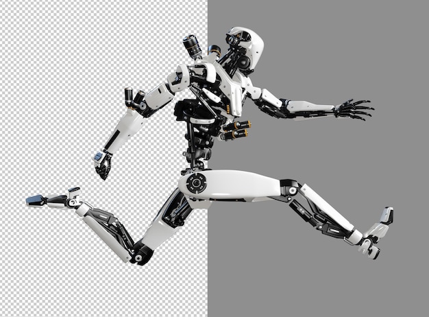 Robot cyberpunk in esecuzione rendering 3d isolato