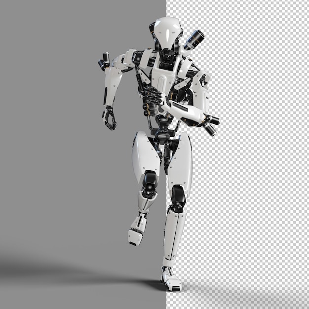 PSD cyberpunk robot running isolated 3d render