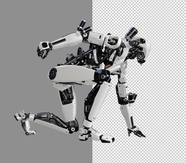 PSD cyberpunk robot start to run isolated 3d render