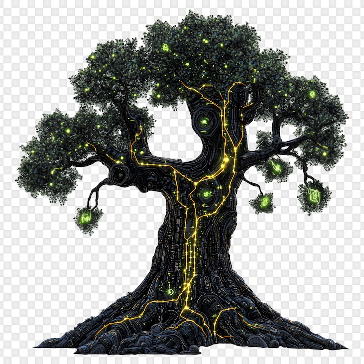 PSD the cyberpunk tree of life - a luminescent fantasy artwork