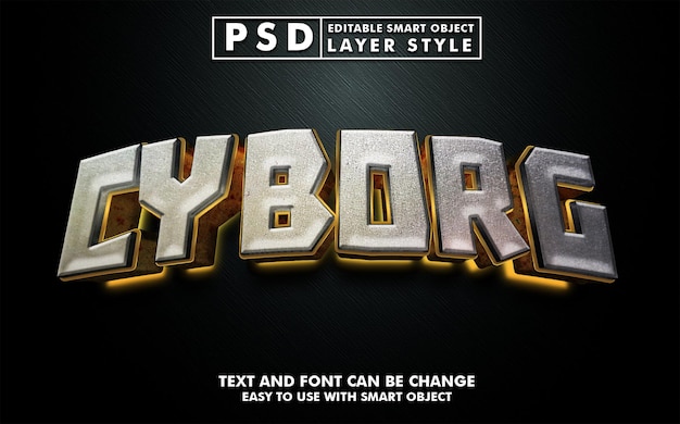 Cyborg 3d effetto testo realistico psd premium