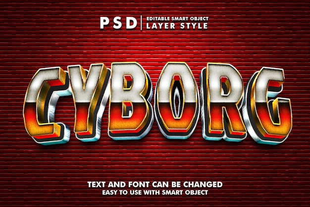 Cyborg 3d staal teksteffect premium psd