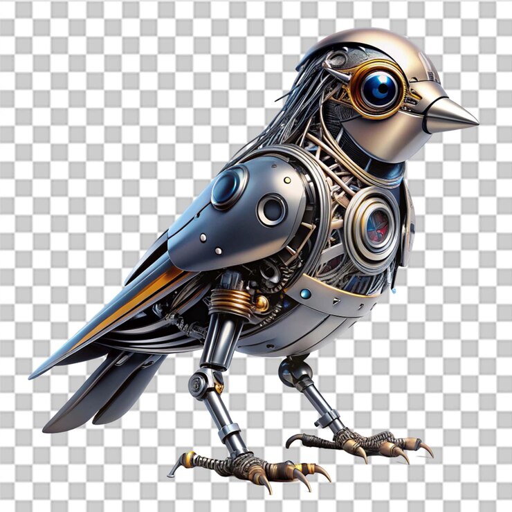 PSD cyborg bird isolated on white background