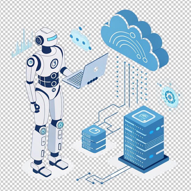 Cyborg robot d render robotic process automation rpa data analysis in server room generative aigener