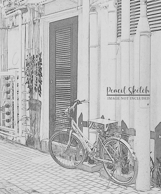道路のそばの自転車駐車場の筆スケッチ写真効果