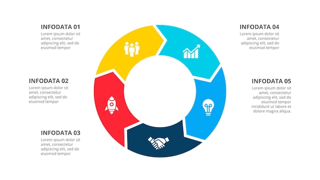 Cycle arrows infographic template for presentation with 5 options parts steps or processes