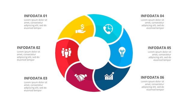 Cycle diagram divided into 6 sectors Design concept of six steps or parts of business infographic