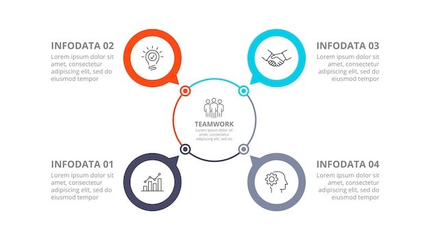 Cycle diagram with 4 circles Infographic design template with four steps or options