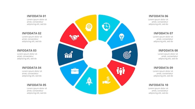Cycle infographic diagram with 10 options or steps Slide for business presentation