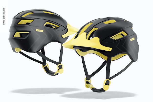 Cycling helmets mockup, falling