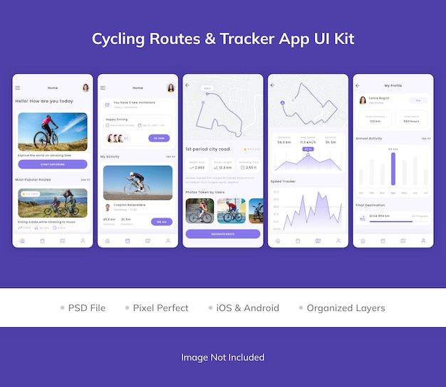 PSD cycling routes amp tracker app ui kit