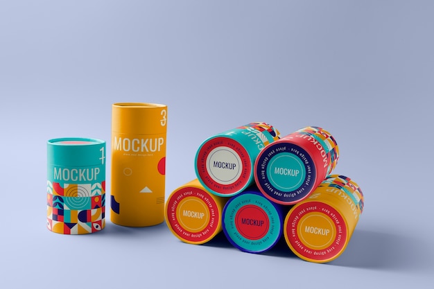 PSD cylinder box design mockup