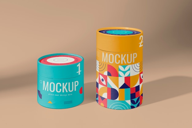 PSD mockup di design della scatola del cilindro