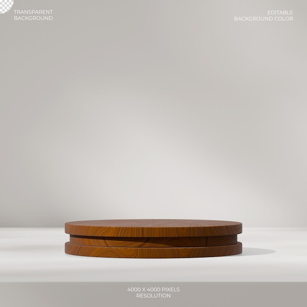 cylinder podium in square wood textured rendering 3d of transparent background
