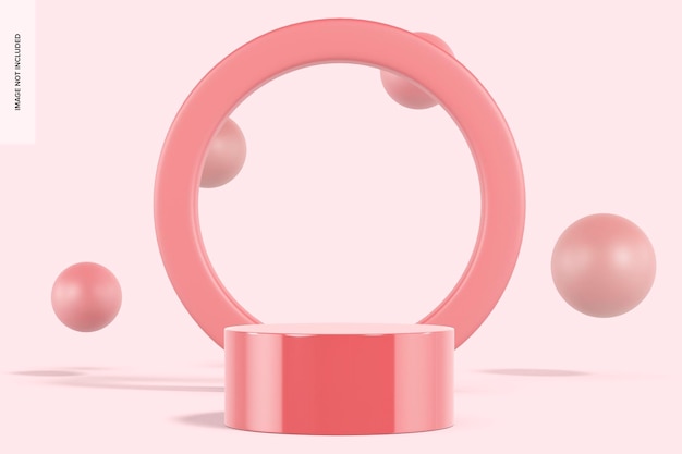 PSD cylindrical pink podium mockup, front view