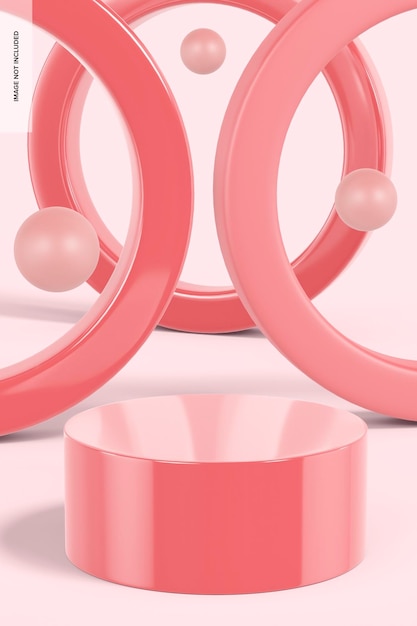 PSD cylindrical pink podium mockup, perspective