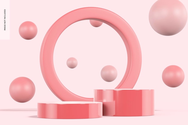 PSD cylindrical pink podiums mockup