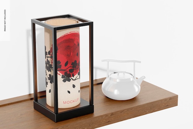 PSD cylindryczna makieta japońskiej lampy stołowej, wysoki kąt widzenia