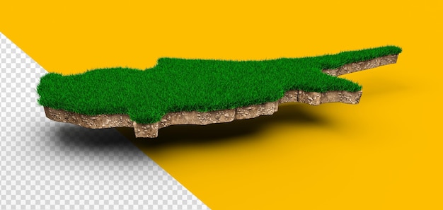 PSD cyprus kaart bodem land geologie dwarsdoorsnede met groen gras en rotsgrond textuur 3d illustratie