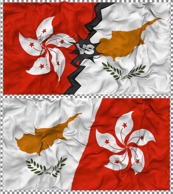 Cyprus vs Hong Kong Half Combined Flag Cloth Bump Texture 3D Rendering