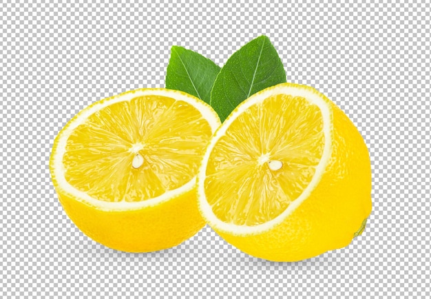 Cytryna z liściem wyizolowana na warstwie alfa