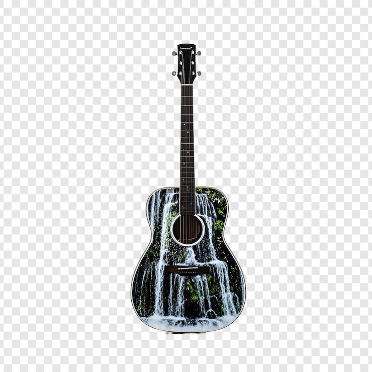 PSD czarna gitara z wodospadem na ekranie